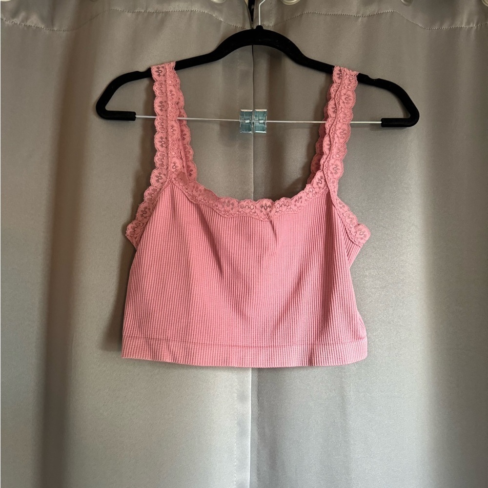 Seriously Soft Seamless Ribbed Crop Top w/ Lace